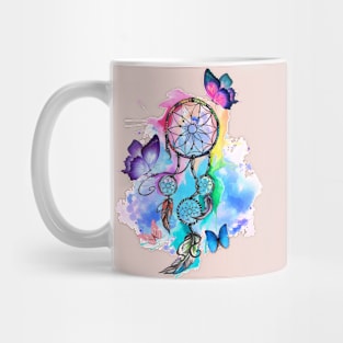 Colorful Butterflies around DreamCatcher Mug